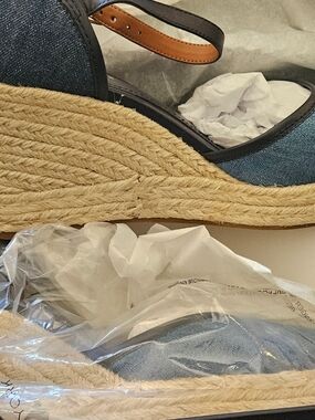Coach Denim Espadrille Wedge Sandals in Blue and Tan